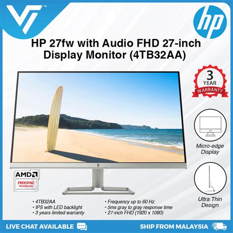 Hp Monitor Fw With Audio Inch Display Monitor Tb Aa Ms Hz