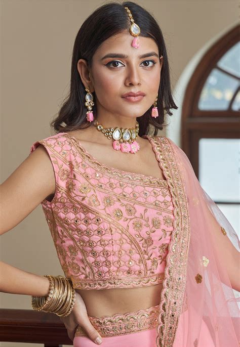 Buy Embroidered Art Silk Lehenga In Pink Online Lsw Utsav Fashion