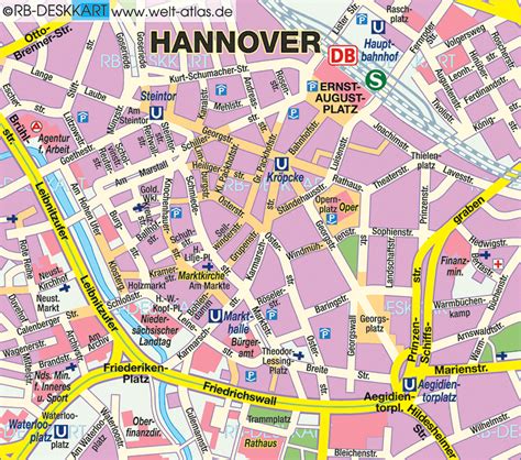 Map of Hanover, center (City in Germany, Lower Saxonia) | Welt-Atlas.de