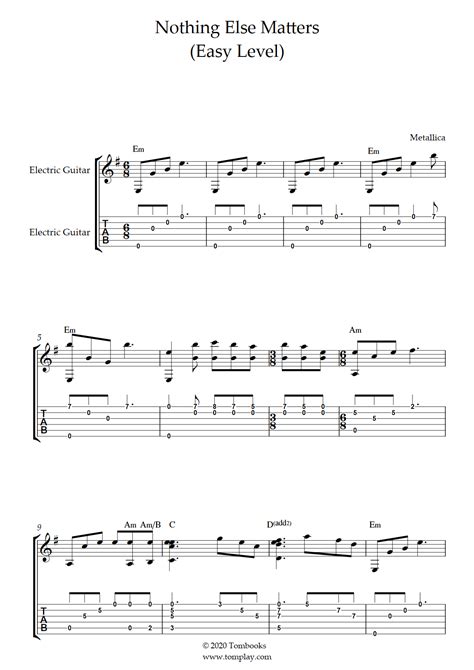 Nothing Else Matters Niveau Facile Avec Band Metallica Tablature