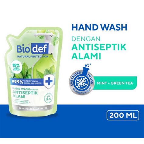 Jual Biodef Natural Protection Mint Green Tea Hand Wash Refill 200 Ml