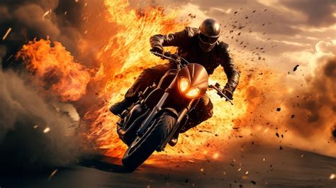 Premium AI Image Racing Motorcycle In Flames Motorcyclist On A