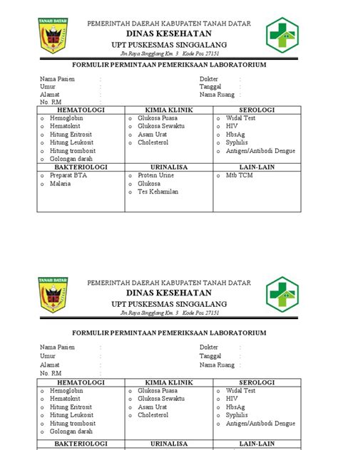 Formulir Permintaan Pemeriksaan Laboratorium Pdf