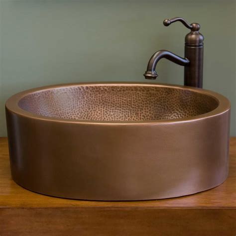 Kyah Oval Double Wall Hammered Copper Vessel Sink Sink Copper Vessel Copper Vessel Sink