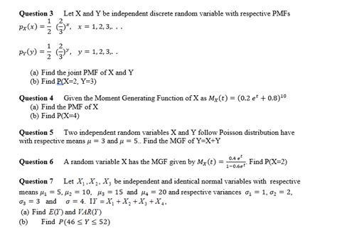 Question 3 Let X And Y Be Independent Discrete Random Chegg