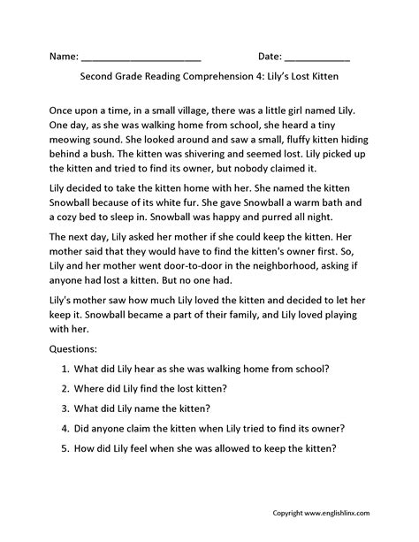 Reading Comprehension Worksheets Second Grade Reading Comprehension Worksheets