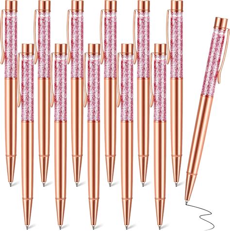 PROUSKY 12PC Rose Gold Sparkly Pen Retractable Shiny Metal Ballpoint