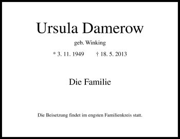 Traueranzeigen Von Ursula Damerow Noz Trauerportal