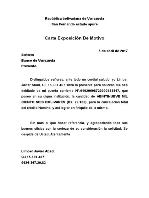 Solicitar Ejemplo De Carta De Exposicion De Motivos Nuevo Ejemplo