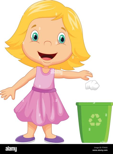 Young Girl Throwing Trash Into Litter Bin Stock Vector Image And Art Alamy