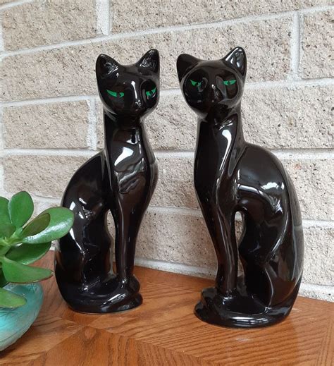 Vintage Mcm Black Cats Ceramic Cat Figurines By Artmark Mid Century Feline Pair Sleek