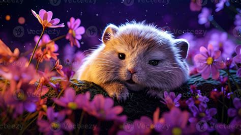 cute squirrel sleeping peacefully on flowers garden generative AI ...