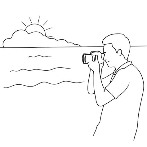 Un Dibujo De Un Hombre Tomando Una Foto De Un Sol Y El Sol Vector