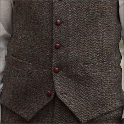 Harris Tweed Brown Herringbone Waist Coat Cwmenswear