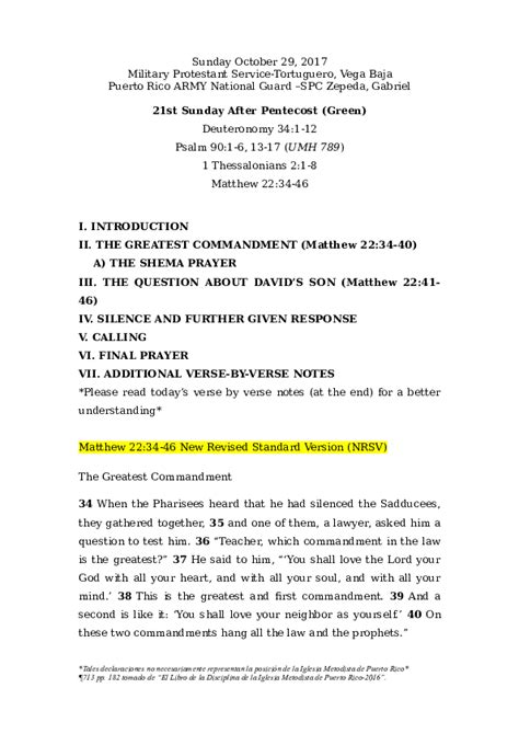 (DOC) MATTHEW 22:34-46 The Greatest Commandment & The Question about ...