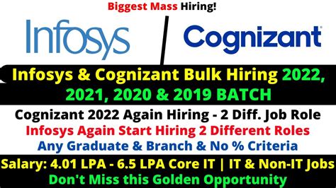 Infosys Again Started Mass Hiring 2022 2019 Batch For New 2 Roles Cognizant Hiring For 2 New