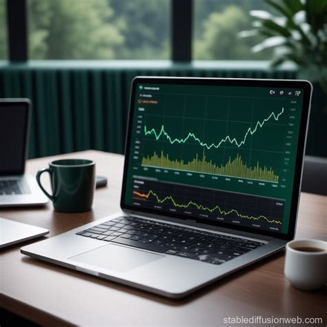 Dark Green Laptop With A Dashboard With A Line Chart And Some Kpis In