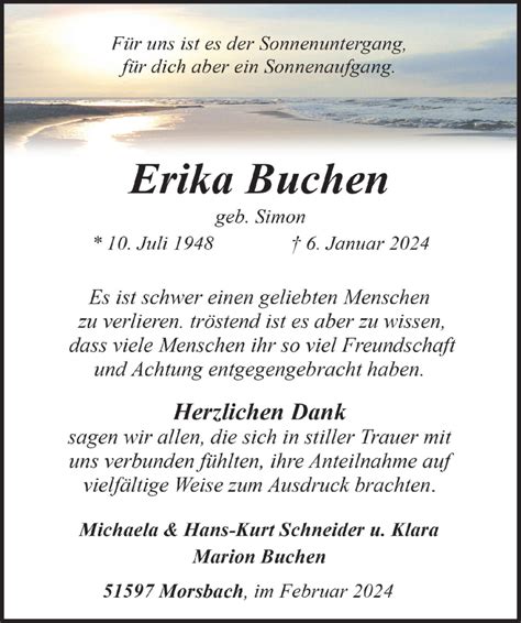 Traueranzeigen Von Erika Buchen Wirtrauern