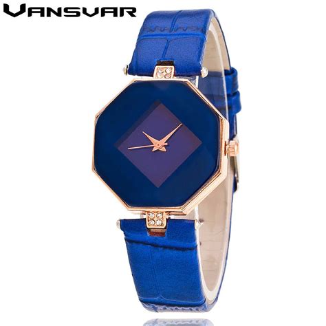 Women Watches Gem Cut Geometry Crystal Leather Quartz Wristwatch