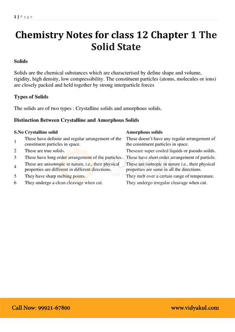 Class 12th Chemistry Solid State NCERT Notes CBSE 2023