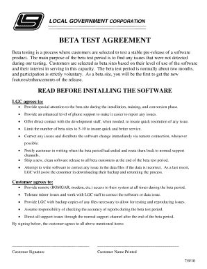 Fillable Online BETA TEST AGREEMENT LGC Releases File Repository Fax