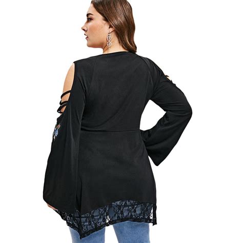 Buy Plus Size Lace Hem Open Shoulder T Shirt At Affordable Prices