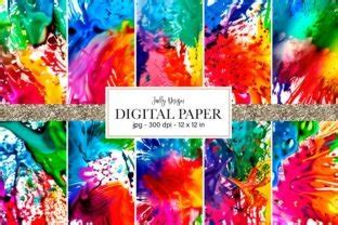 Rainbow Paint Splashes Digital Paper Graphic By Jallydesign Creative