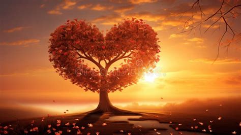 Heart Shaped Tree Amid Morning Sun Symbolizing Budding Love Ai Generated Stock Illustration