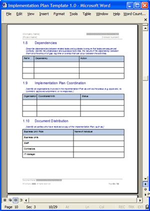 Implementation Plan Template (MS Word) – Templates, Forms, Checklists for MS Office and Apple iWork