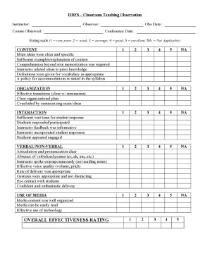 Fillable Online Classroom Observation Form Fax Email Print Pdffiller