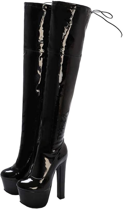 Etebella Damen Extrem High Heels Plateau Sexy Stiefel Over The Knee