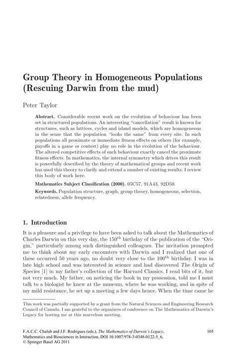 (PDF) Group Theory in Homogeneous Populations (Rescuing Darwin from the ...