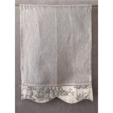 Brise Bise Voile Lin Gris Festonn Toile De Jouy X Rideau N