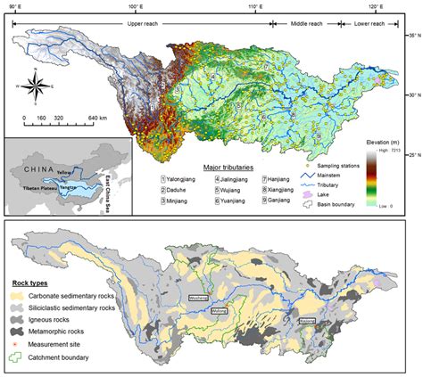 Maps Of The Yangtze River Basin Showing Sampling Stations Top And