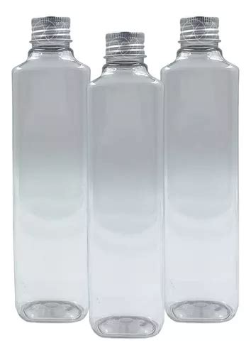 Botella Cuadrada Pet Ml Con Tapa Metalica Aluminio X