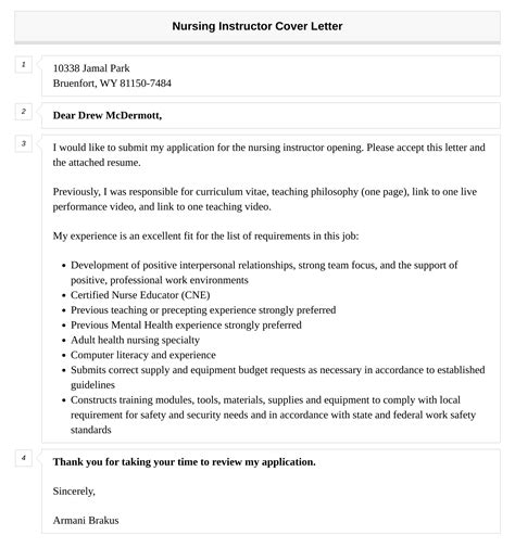 Nursing Instructor Cover Letter Velvet Jobs