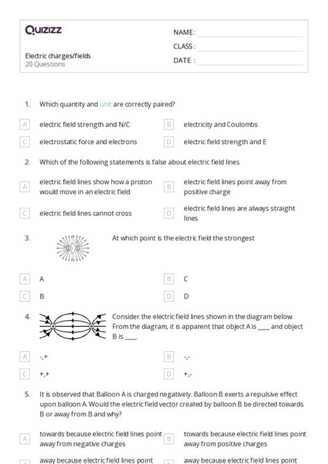 Coulombs Law And Electric Force Worksheets On Quizizz Free