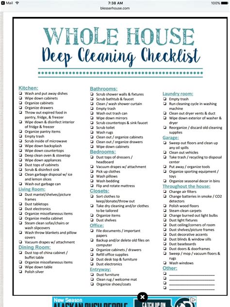 Deep Cleaning List Printable - Printable Calendars AT A GLANCE