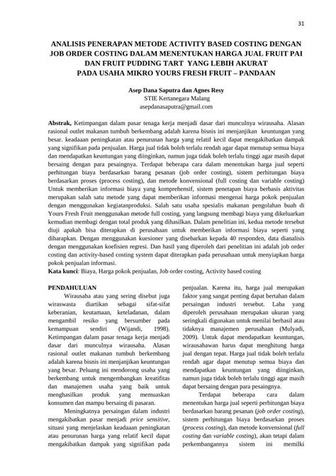 Pdf Analisis Penerapan Metode Activity Based Costing Lppm Indocakti