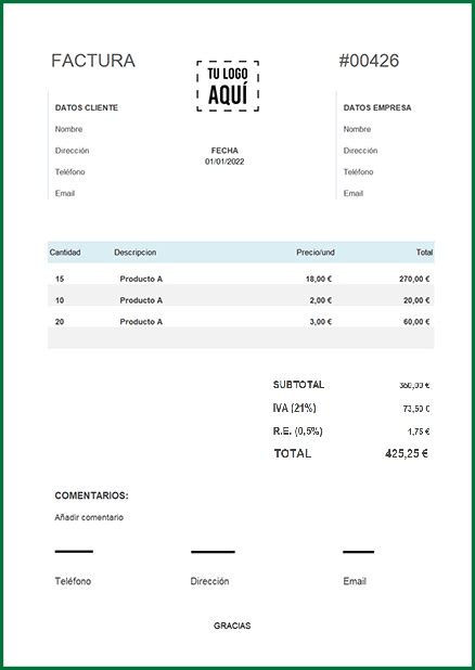 Recargo De Equivalencia Ejemplo Y Plantilla En Excel