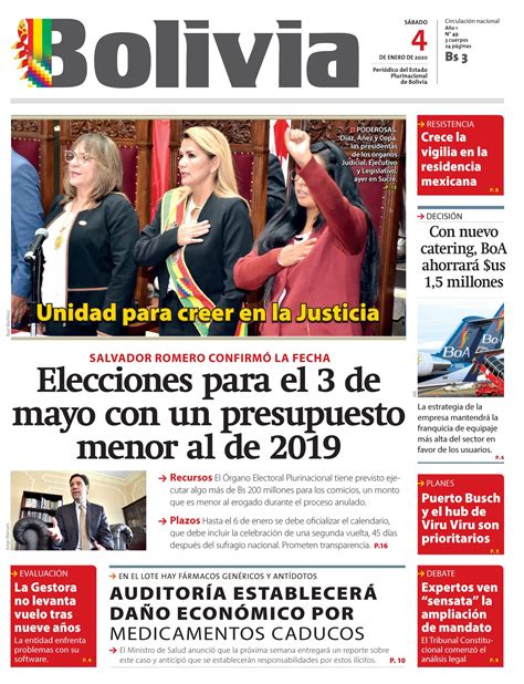 Portadas De Periódicos De Bolivia Del Sábado 4 De Enero De 2020 Eju Tv