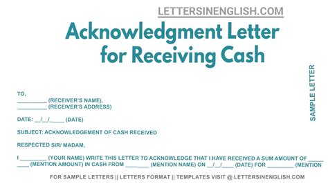 Acknowledgment Letter For Receiving Cash Sample Letter Of