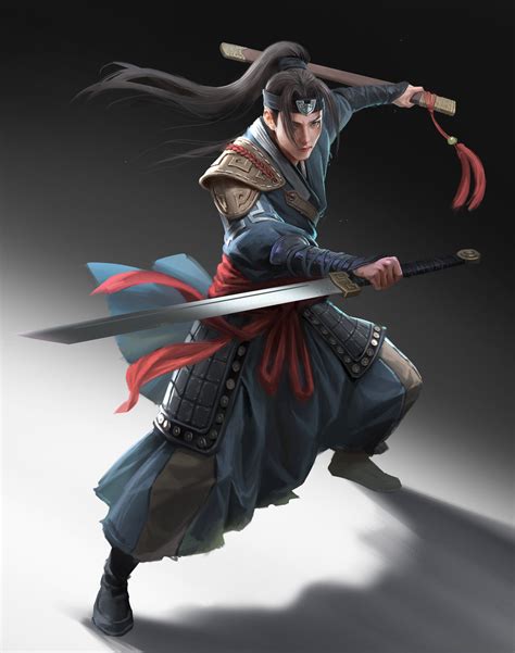 swordsman wang xiao chinese warrior swordsman character design male