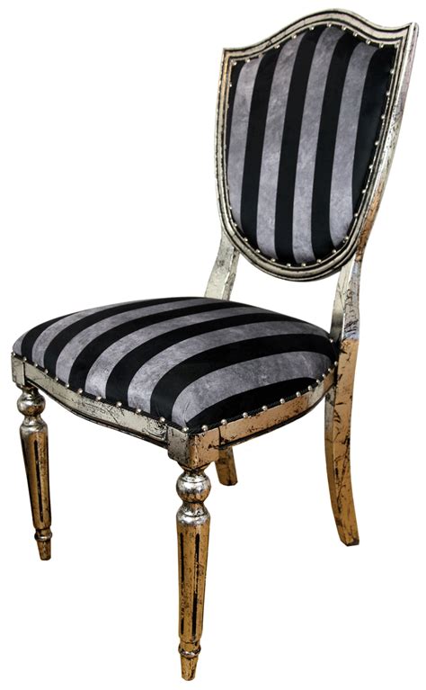 Casa Padrino Art Deco Luxury Dining Chair Black Silver Stripes