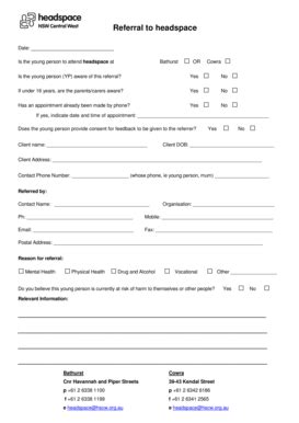 Fillable Online Headspace Referral Form Fax Email Print PdfFiller