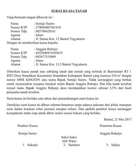 Contoh Surat Kuasa Fungsi Dan Juga Komponennya