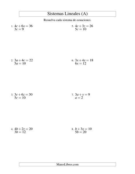 Resolver Sistemas De Ecuaciones Lineales Sencillos De Dos Variables Sin