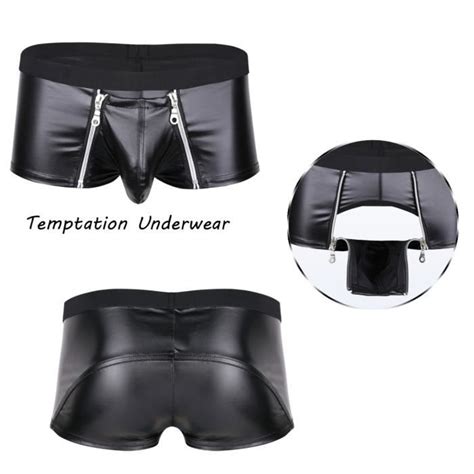 Yonghs Fr Homme Boxer Sexy Ouvert Cuir Jockstrap Bulge Pouch Slip