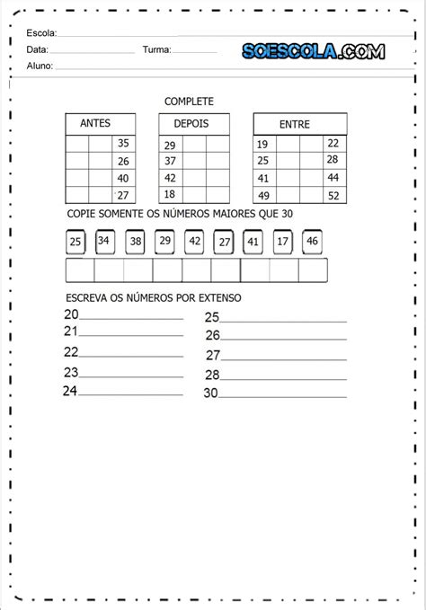 Complete Antes depois e entre 10 Atividades de Matemática 1º ano