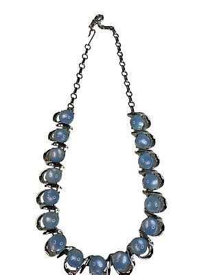 Vtg Coro Lt Blue Moonglow Lucite Thermoset Silver Tone Necklace Choker